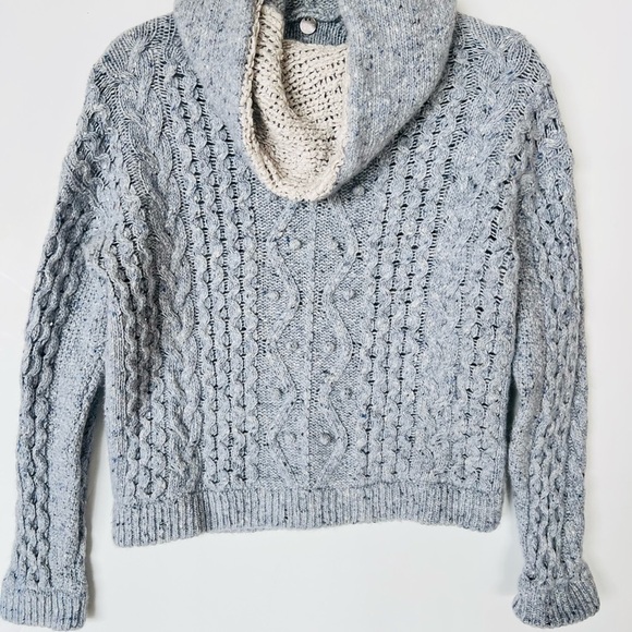 Margaret O’Leary Merino Wool/Cashmere Blend Cable Knit Hooded Cowl Neck Sweater - Picture 1 of 8